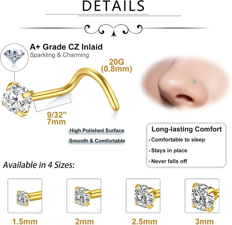 Incaton 20G Stainless Steel Nose Rings for Women Nose Rings Hoops L Shaped Nose Studs Screw Nose Piercing Jewelry for Women Men Silver Rose Gold Black Rainbow - Image 2